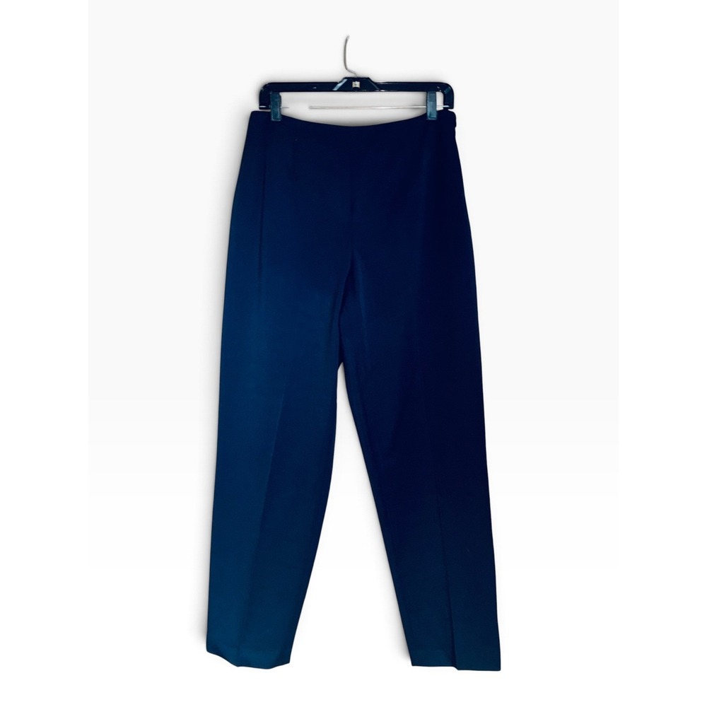 Talbots Dress Pants Womens 12 Navy Blue Excellent Stretch Side Zip Tapered USA